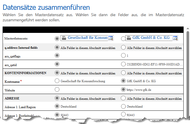 q.address CRM Verschmelzung